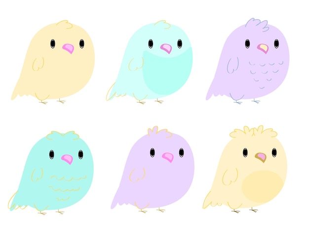 Conjunto de pajaritos Doodle pájaros lindos Vector