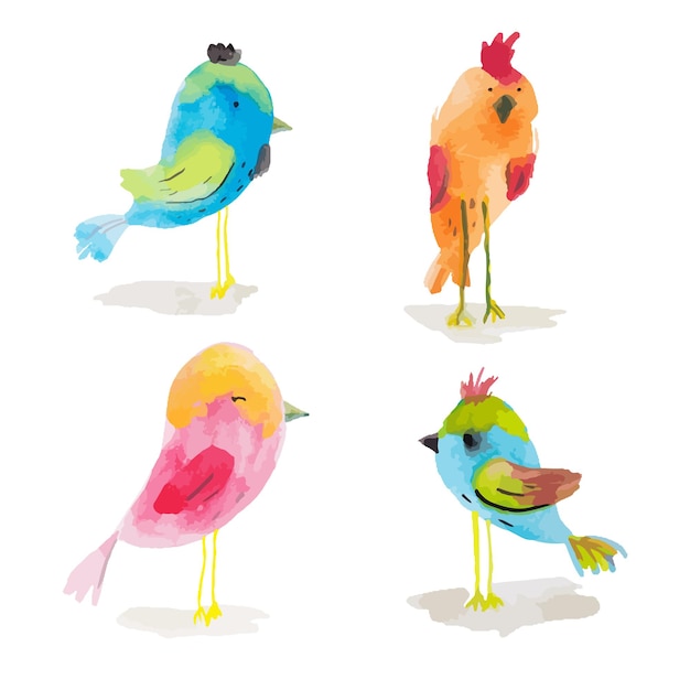 Conjunto de pájaros coloridos aislado sobre fondo blanco colección de aves de pascua en un estilo de dibujos animados