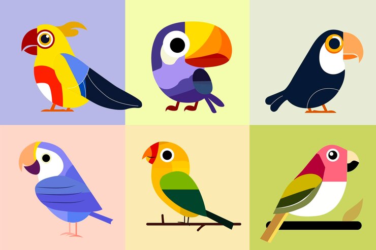 Conjunto de pájaros de dibujos animados icono personaje plano colorido