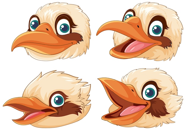 Vector conjunto de pájaros nativos de australia kookaburra con diferentes emociones