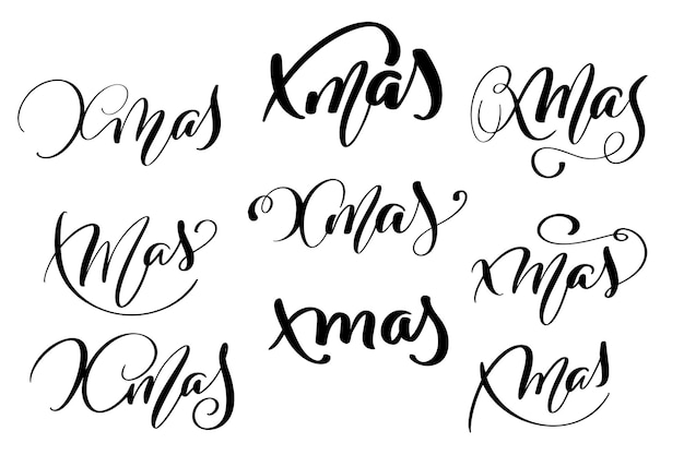 Vector conjunto de palabras de letras de caligrafía de navidad vacaciones de navidad y año nuevo ilustración vectorial eps decoración para tarjeta de felicitación