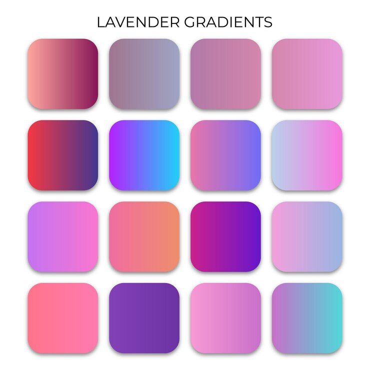 Vector conjunto de paleta de colores de degradado de lavanda
