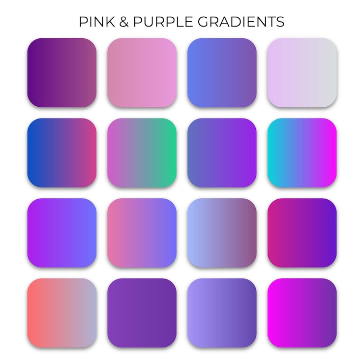 Vector conjunto de paleta de colores de degradado rosado y púrpura