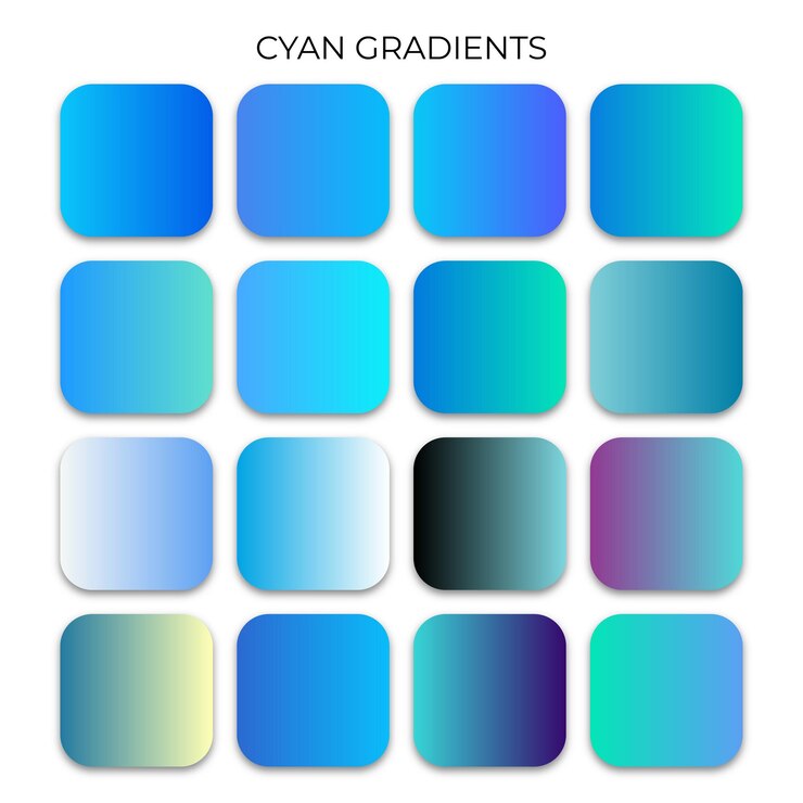 Vector conjunto de paleta de colores de gradiente cyan