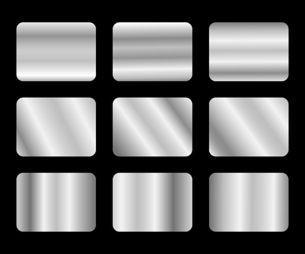 Conjunto de paleta de metal de textura realista con efecto de fondo metálico plateado gradiente