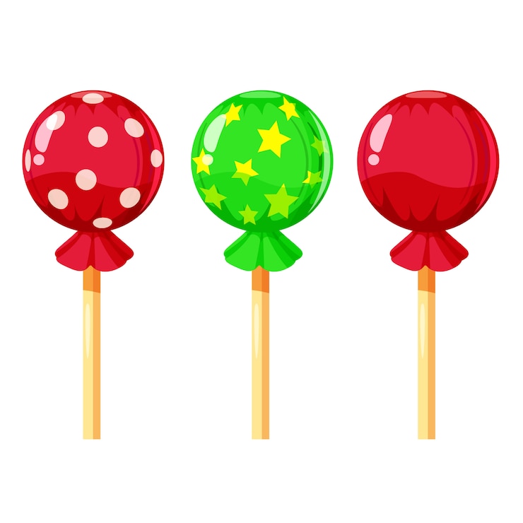 Vector conjunto de paletas de colores, dulces caramelos, ilustración vectorial, estilo de dibujos animados