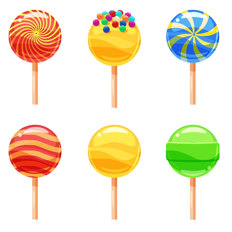 Vector conjunto de paletas de colores, dulces dulces