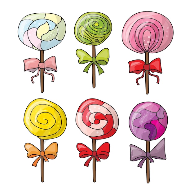 Conjunto de paletas de colores en estilo dibujado a mano. Colección de dibujo de caramelos de espiral