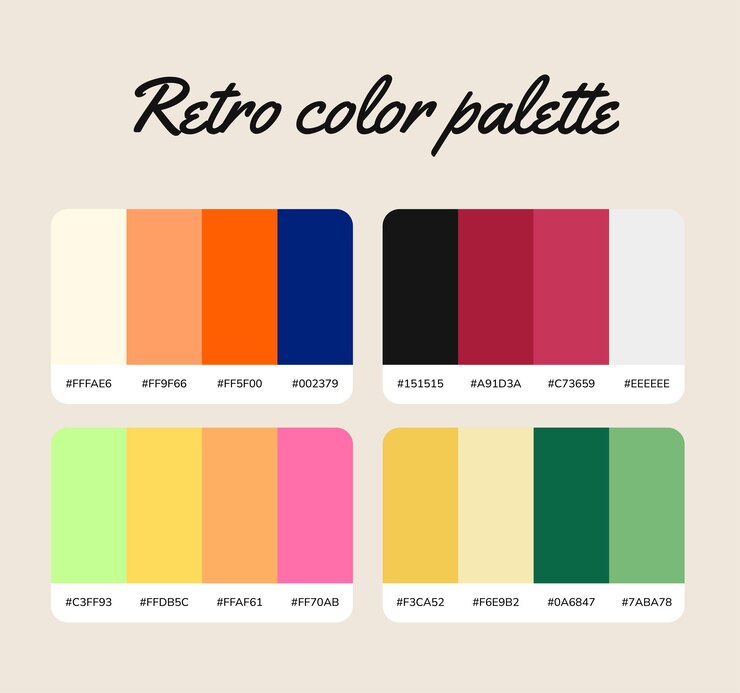 conjunto de paletas de colores en estilo retro