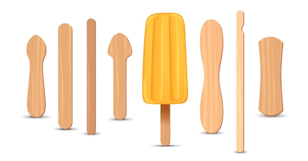 Conjunto de palitos de paleta realistas helado de plátano d ilustración vectorial temporada de verano