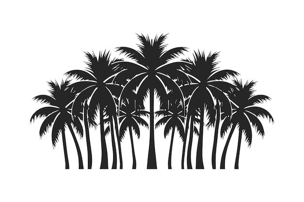 Conjunto de palmeras negras aisladas sobre fondo blanco Siluetas de palmeras
