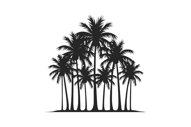 Conjunto de palmeras negras aisladas sobre fondo blanco Siluetas de palmeras