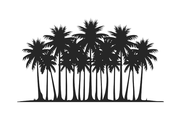 Conjunto de palmeras negras aisladas sobre fondo blanco Siluetas de palmeras