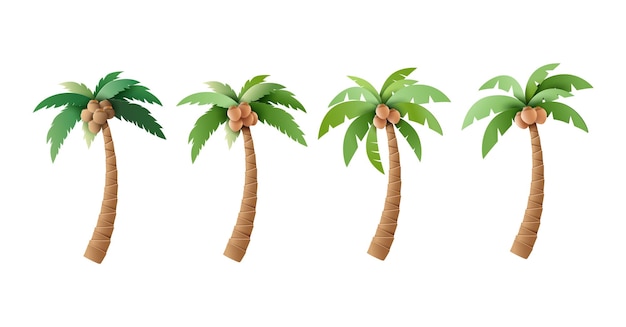 Conjunto de palmeras vectoriales con ilustraciones de cocos