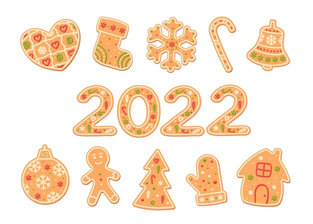 Conjunto de pan de jengibre Pastel de especias 2022 año Vector plano