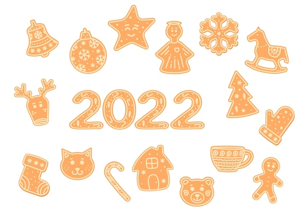 Conjunto de pan de jengibre Pastel de especias 2022 año Vector plano