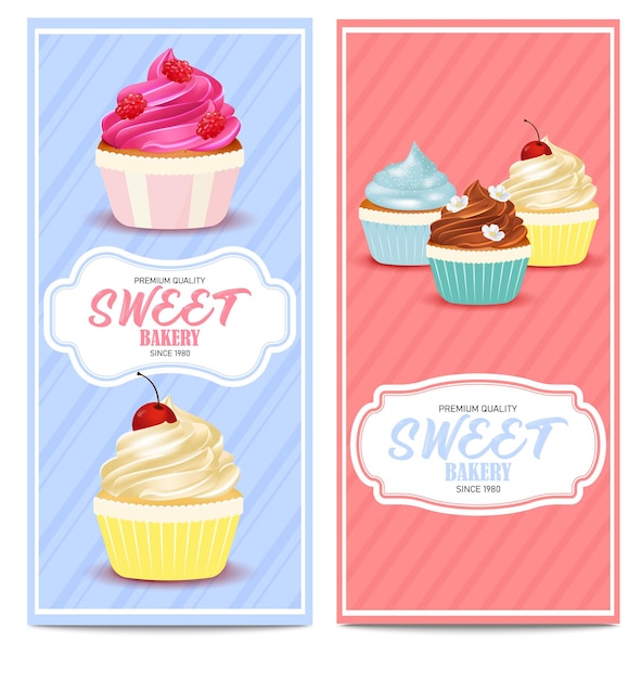 Conjunto de panadería cupcake flyersbanners colección de páginas caffeeposters plantilla vector illustrat