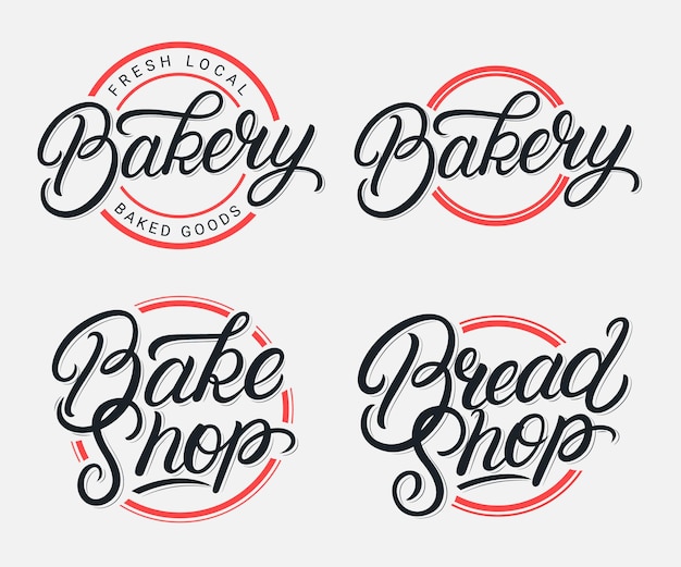 Conjunto de panadería, panadería y panadería logotipo de letras escritas a mano. Caligrafía moderna. Estilo vintage.