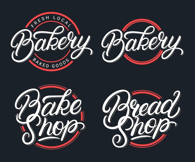 Conjunto de panadería, panadería y panadería logotipo de letras escritas a mano. Caligrafía moderna. Estilo vintage.