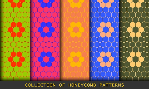 Conjunto de panales de colores brillantes de patrones geométricos hexágonos abstractos diseño geométrico