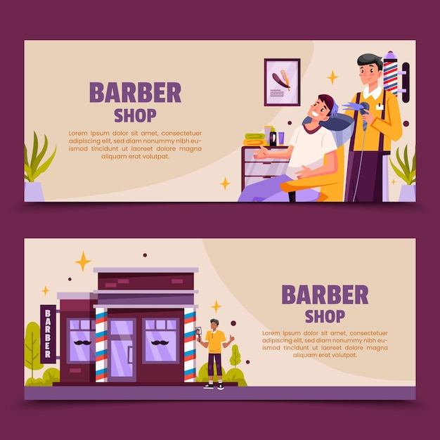 Conjunto de pancartas de barbería de dibujos animados dibujados a mano