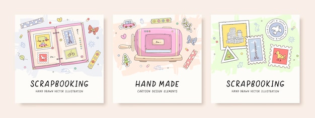 Conjunto de pancartas cuadradas dibujadas a mano para álbumes de recortes