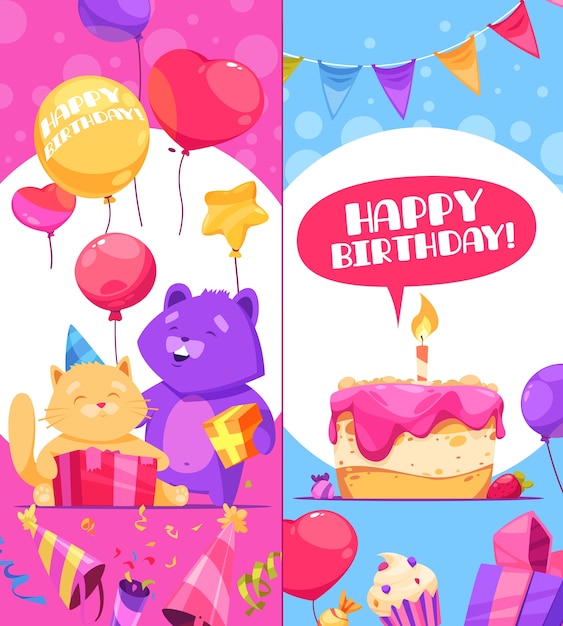 Conjunto de pancartas de cumpleaños de dibujos animados