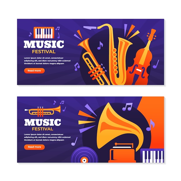 Conjunto de pancartas dibujadas a mano con el logotipo de la música