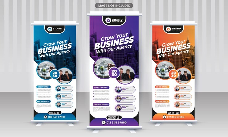 Un conjunto de pancartas para una empresa llamada 'haz crecer tu negocio con nuestra agencia'