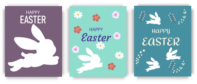 Conjunto de pancartas festivas de Pascua con tarjetas de felicitación de conejo carteles de portadas de vacaciones
