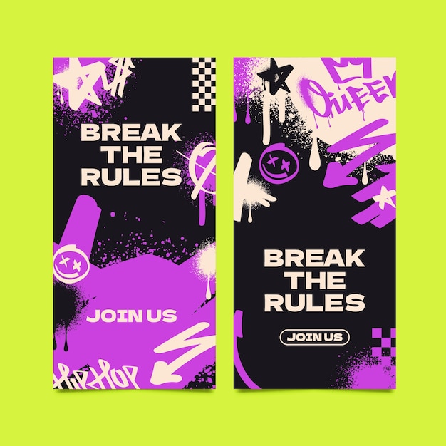 Conjunto de pancartas de graffiti dibujadas a mano