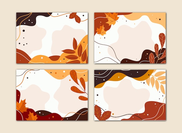 Un conjunto de pancartas otoñales planas con follaje. Ilustración vectorial.
