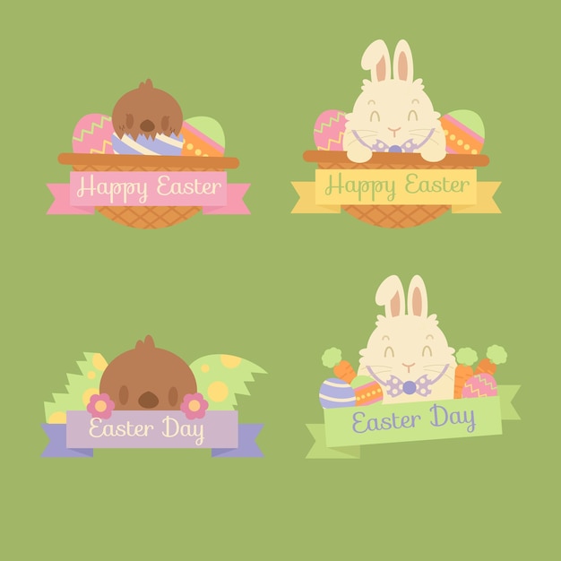 Vector un conjunto de pancartas de pascua con las palabras felices pascuas.