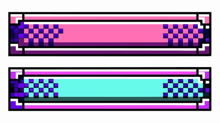 Vector conjunto de pancartas pixeladas grunge header amp footer rectángulos con bordes digitales estilo vectorial