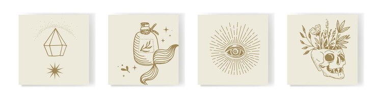Vector un conjunto de pancartas con símbolos esotéricos