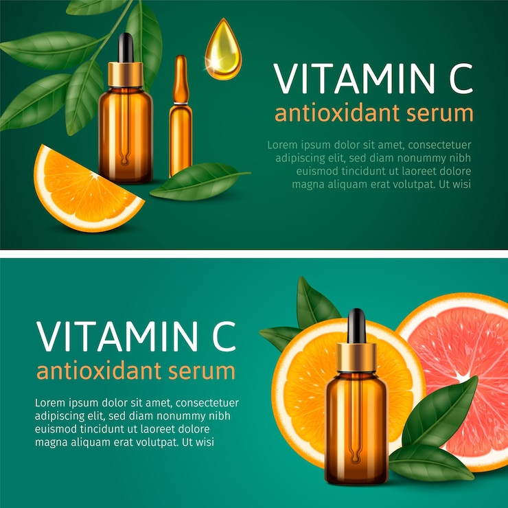 Vector conjunto de pancartas de suero de vitamina c