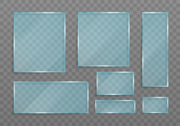Conjunto de pancartas transparentes de vidrio.