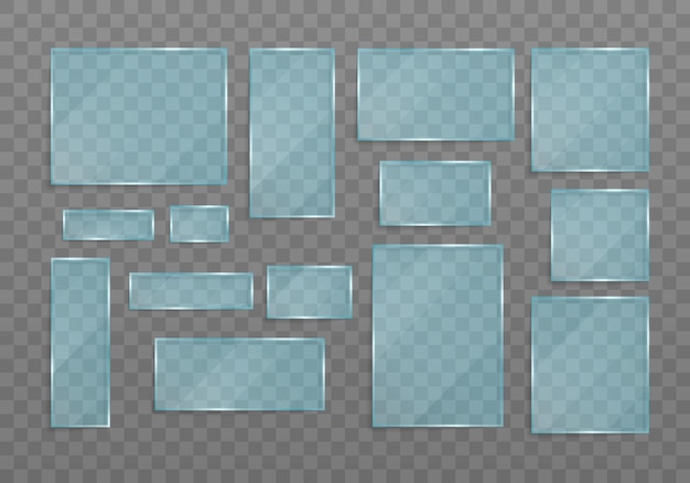 Conjunto de pancartas transparentes de vidrio.