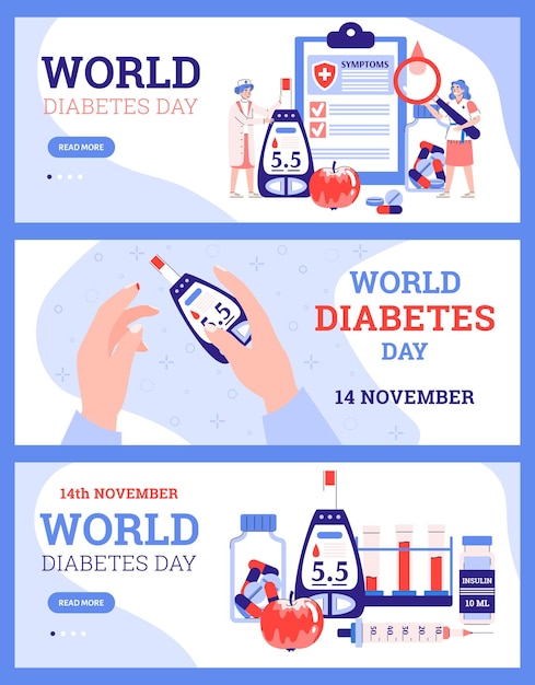 Vector un conjunto de pancartas vectoriales con el concepto del día mundial de la diabetes