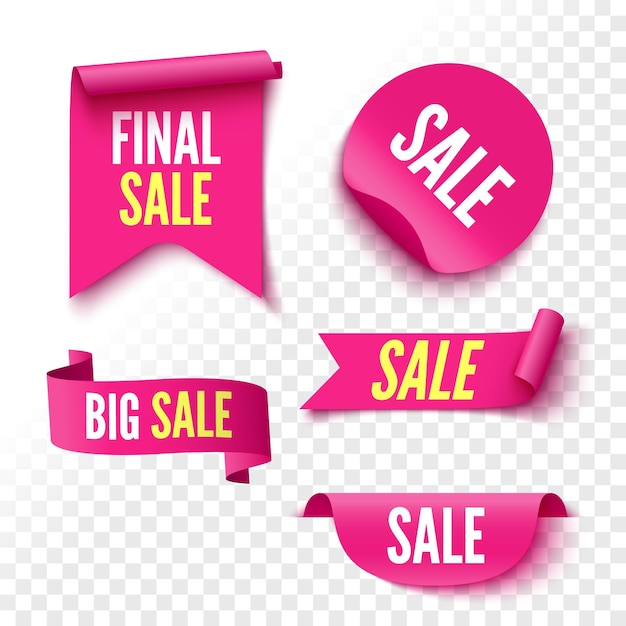 Conjunto de pancartas de venta, cintas, etiquetas y pegatinas