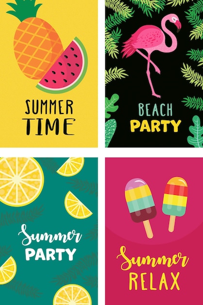 Conjunto de pancartas de verano. ilustración vectorial para publicidad, fiestas, sitios, ventas