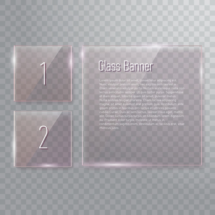 Vector conjunto de pancartas de vidrio cuadrado reflectante transparente