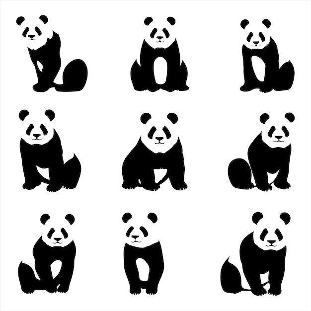 Un conjunto de Panda de silueta negra