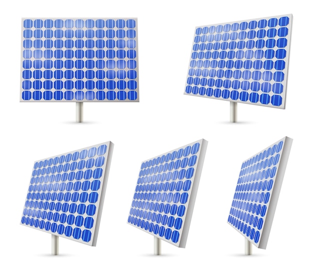 Vector conjunto de panel solar aislado o ilustración de recurso energético azul