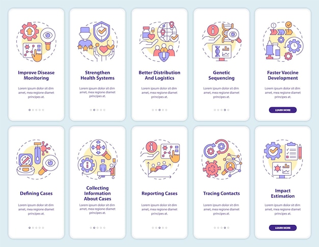 Conjunto de pantalla de aplicación móvil de incorporación de monitoreo de enfermedades