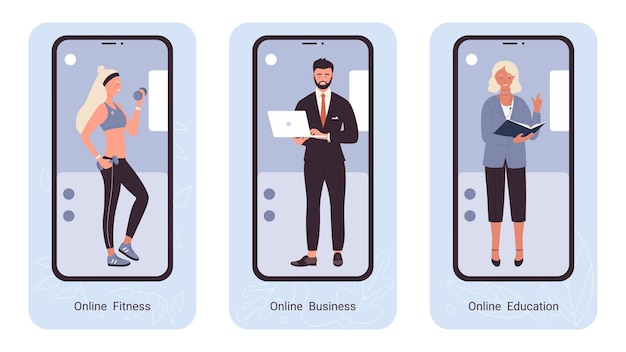 Conjunto de pantallas de página de aplicaciones móviles ux ui