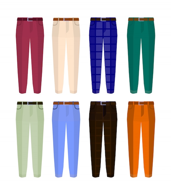 Vector conjunto de pantalón clásico para hombre de diferentes colores.