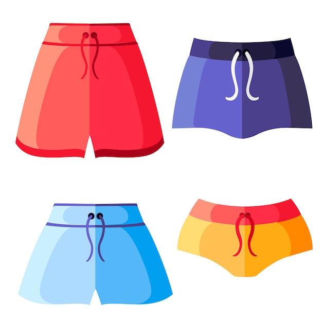 Conjunto de pantalones cortos deportivos coloridos para mujeres. colección de ropa deportiva para mujer. shorts de entrenamiento. ilustración sobre fondo blanco