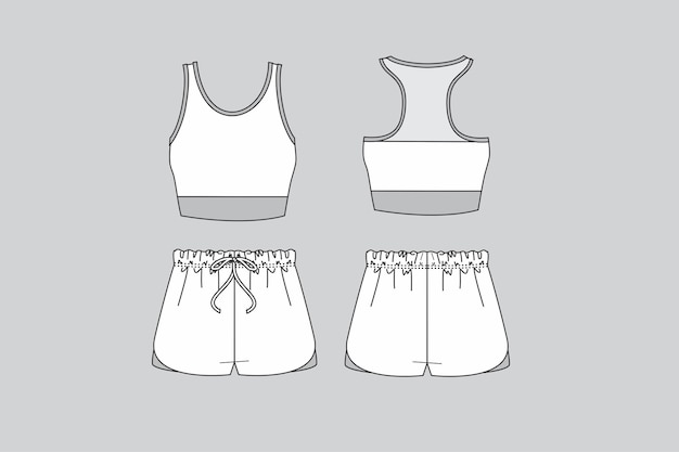 Vector conjunto de pantalones cortos de dolfín de fitness en la parte superior ropa de gimnasio vector ilustración técnica de moda vector de ropa deportiva