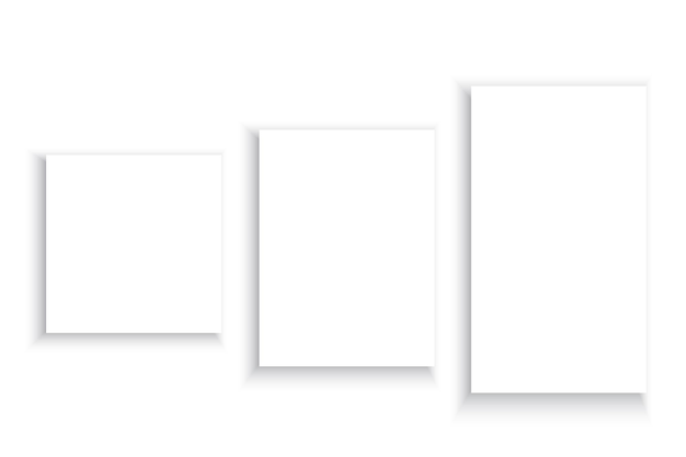 Conjunto de papel rectangular en blanco hojas flotantes sombreadas fondo blanco simple diseño vectorial mínimo